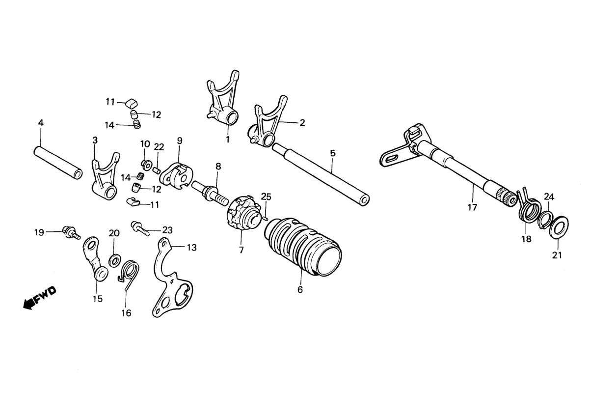 1990 Honda RS125R - E9 Gear Shift Drum / Shift Forks Image