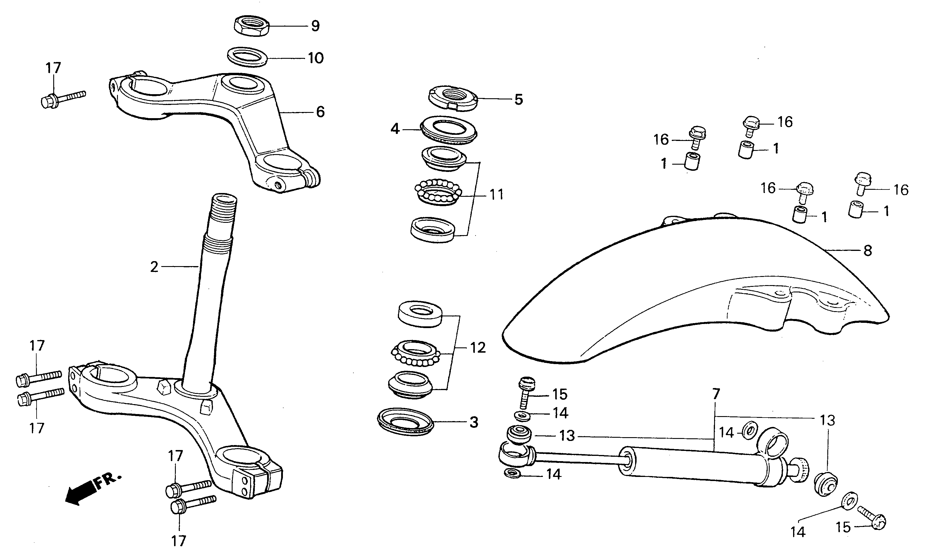 1991 Honda RS125R - F2 Front Fender / Steering Stem / Steering Damper Image