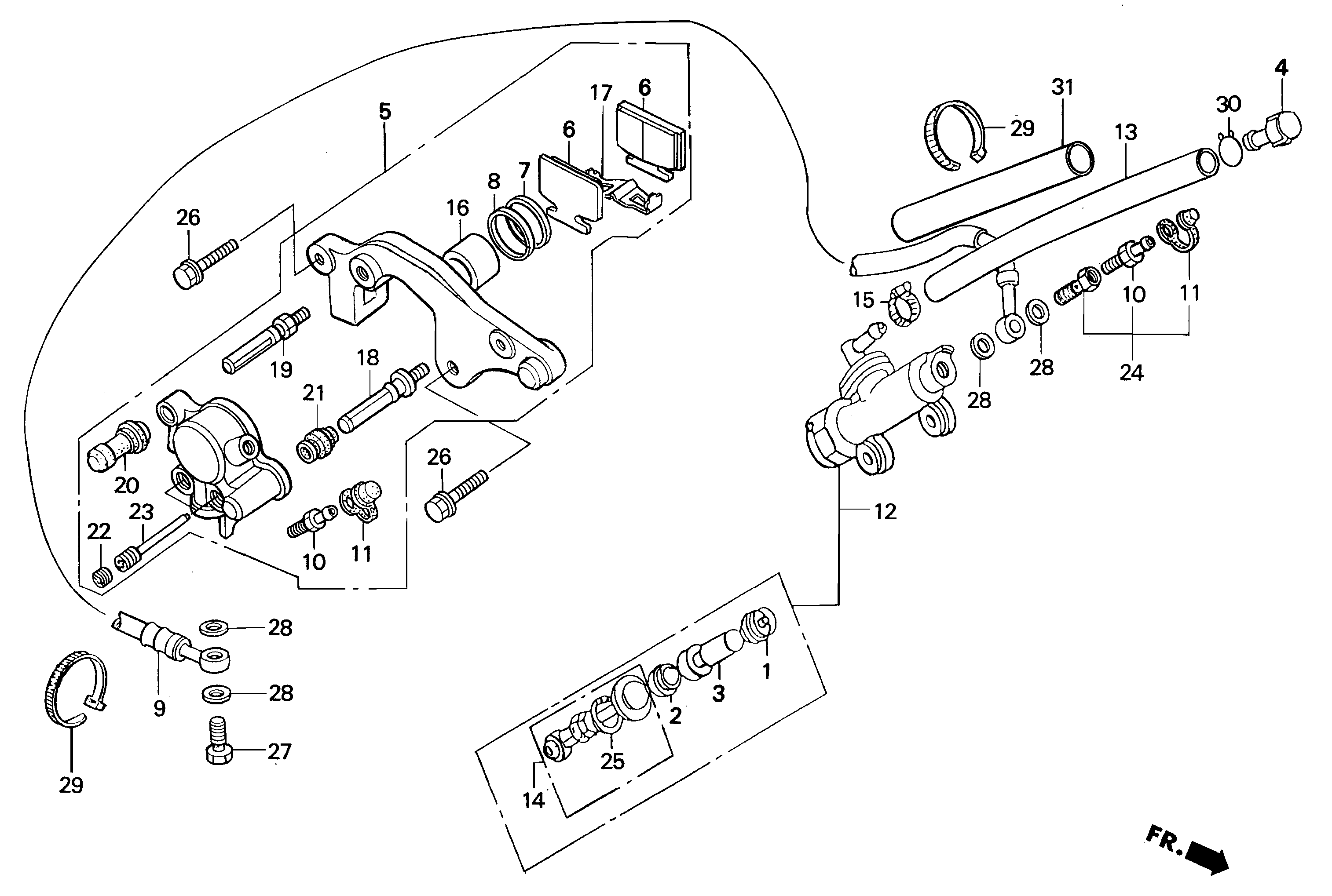 Rear Brake Caliper / Rear Brake Master Cylinder Parts for a 1997 Honda RS250 Technical Sports One, LLC