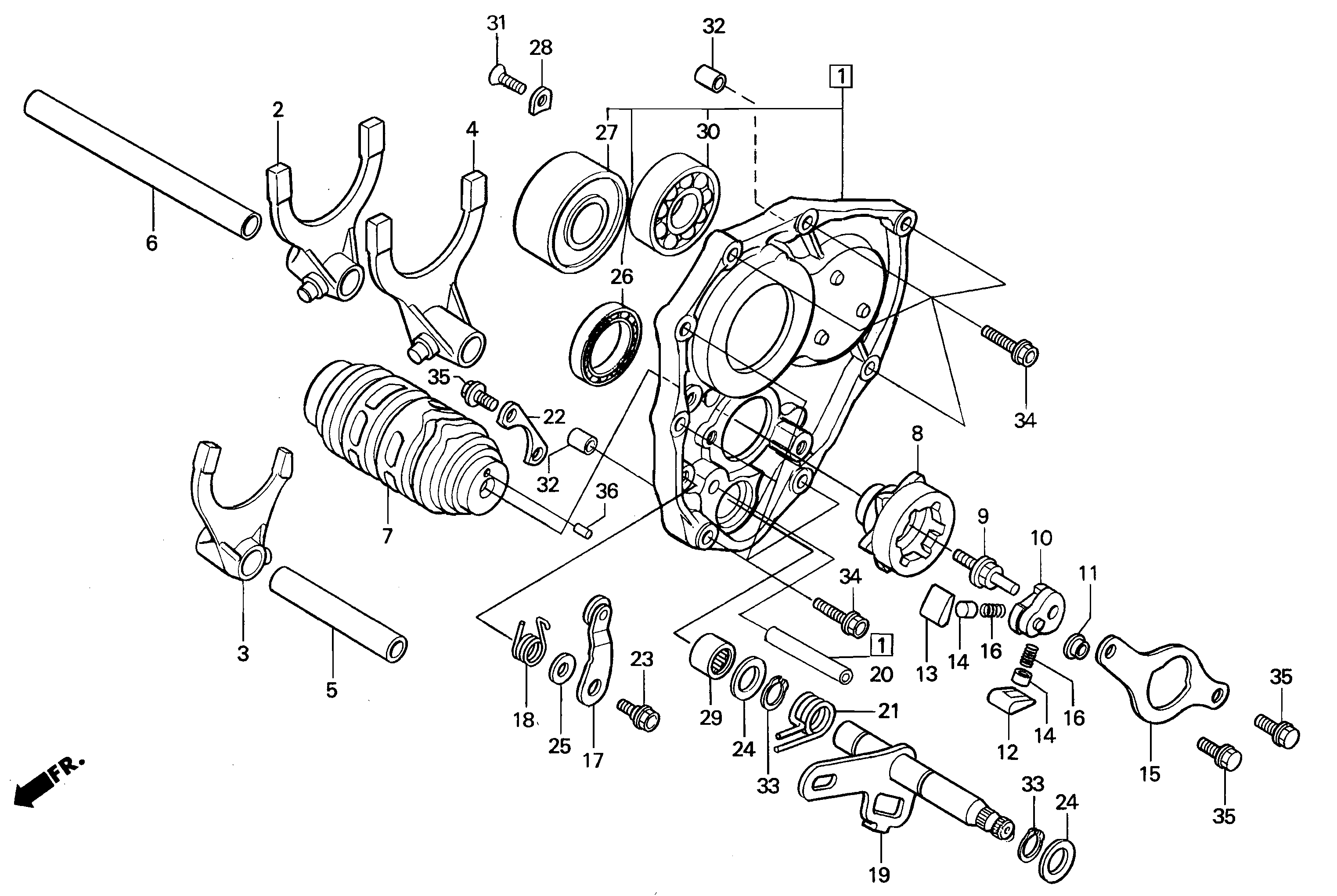 Gear Shift Drum / Gear Shift Forks for a 1998 Honda RS250 Technical Sports One, LLC