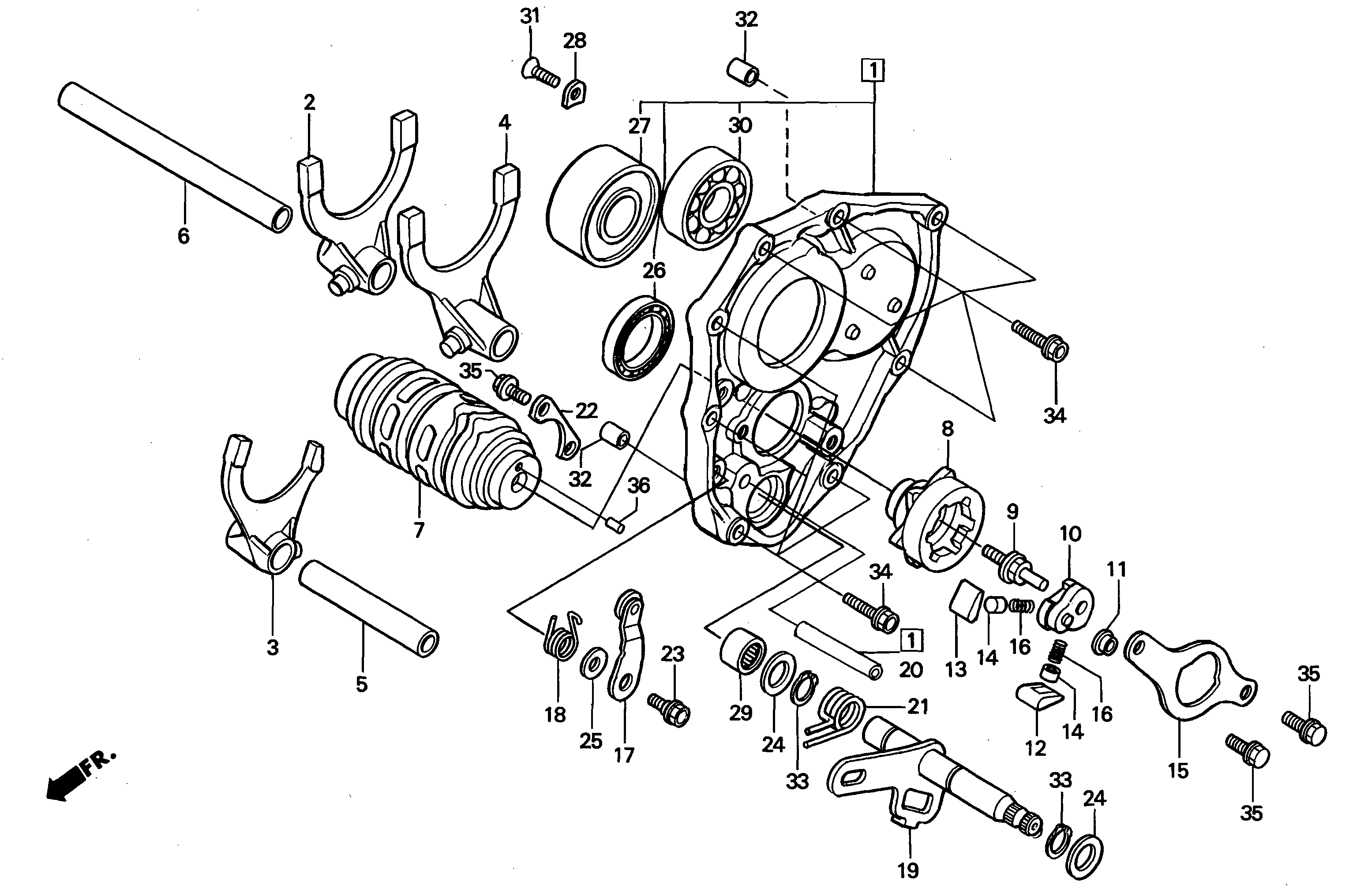 Gear Shift Drum / Gear Shift Forks for a 1999 Honda RS250 Technical Sports One, LLC
